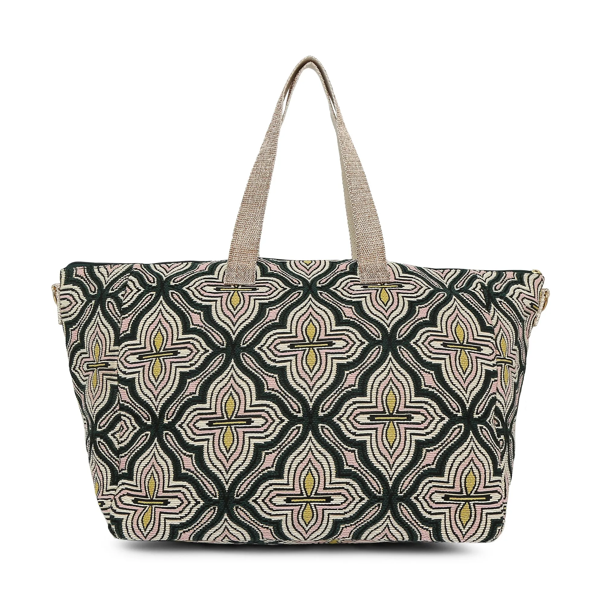 Accessorize London Women's Fabric Green Tile Print Weekender Bag