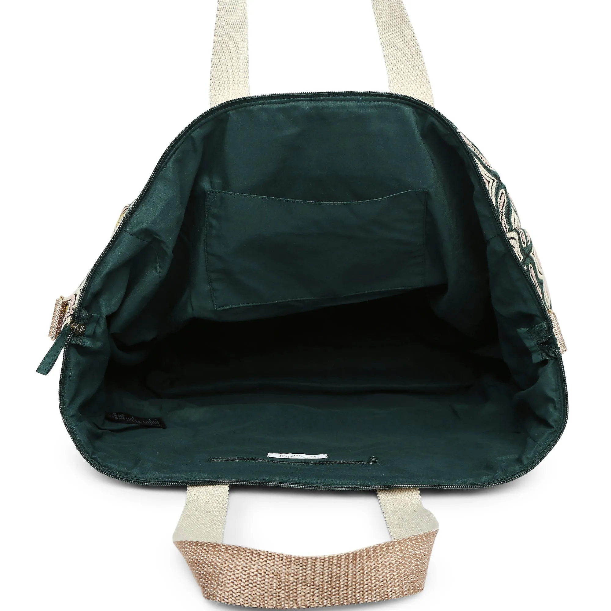 Accessorize London Women's Fabric Green Tile Print Weekender Bag