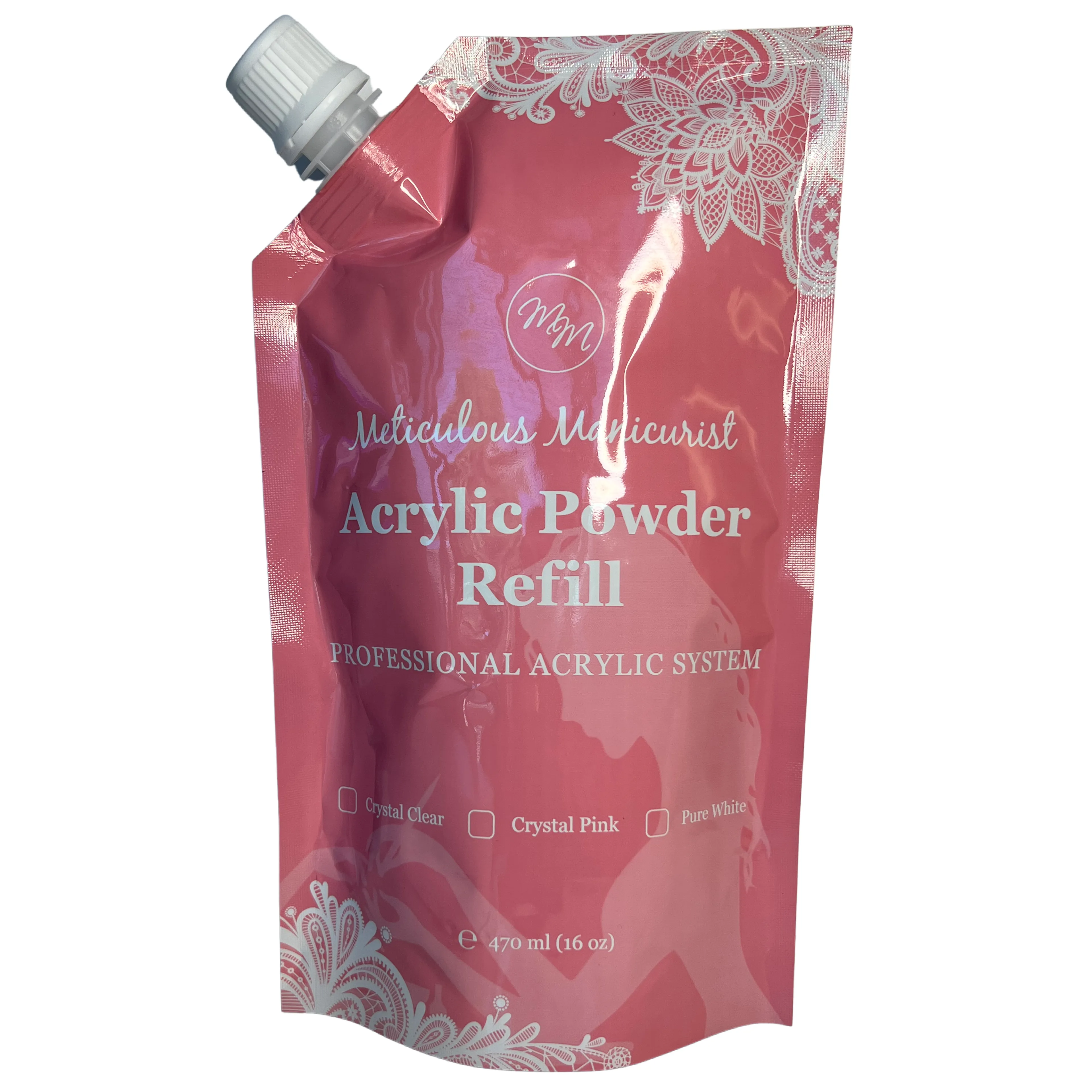 Acrylic Powder (Crystal Pink) 2oz Jar Or  16oz Refill Bag
