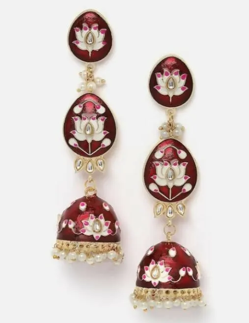 Alloy Base Metal Gold-Toned Kundan Oval Jhumkas Earrings for Women & Girls By House of Ree