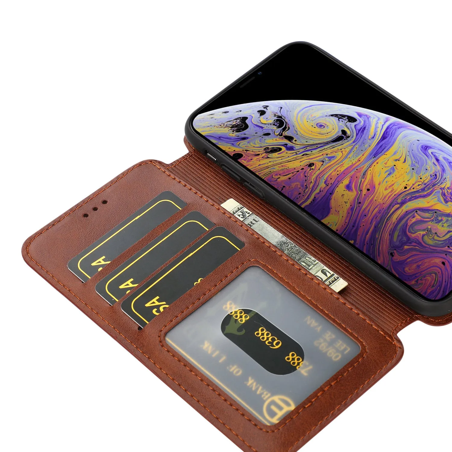 Black Card Slot Wallet Vertical Leather Shockproof Phone Case for iPhone7 Plus