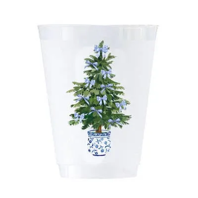 Blue Bow Christmas  Tree1 6 oz Shatterproof Cups | Set of 8