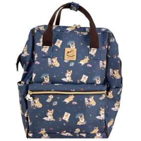 Blue Color Me Corgi Large Opening Backpack