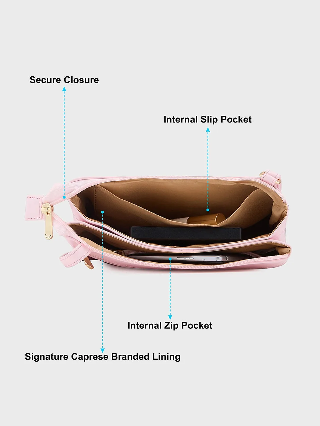 Caprese Shanaya Sling Medium Womens Handbag Pink