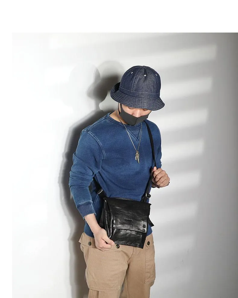 Casual Black Leather Mens Vertical Side Bag Messenger Bag Cool Brown Postman Bag Courier Bag for Men