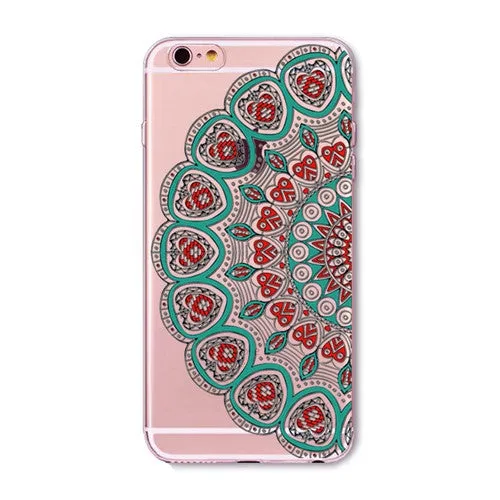 Colorful Paisley / Mandala Clear Silicone Soft Cover Case - iPhone 7/6/6S/7lus/6Plus/6sPlus