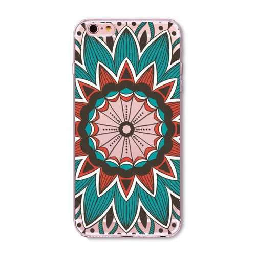 Colorful Paisley / Mandala Clear Silicone Soft Cover Case - iPhone 7/6/6S/7lus/6Plus/6sPlus