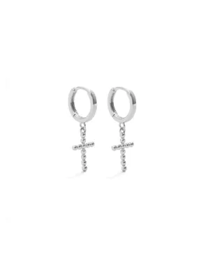 Cross Drop Huggies | Silver