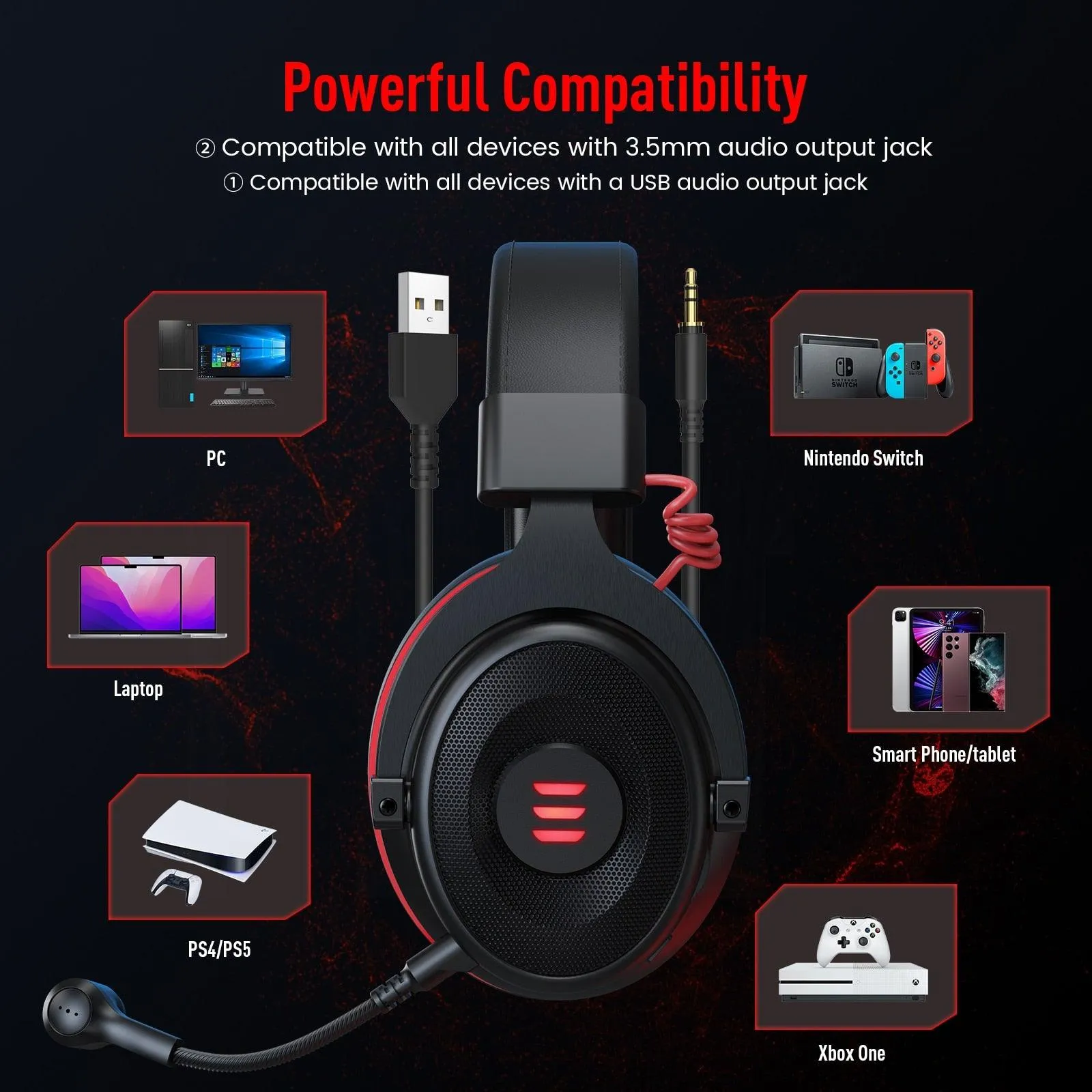 EKSA Gaming Headset Gamer E900/E900 Pro 7.1 Surround Wired Gaming Headphones with Microphone For PC/PS4/PS5/Xbox one/Switch