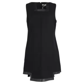 Fendi Sleeveless Leather Trimmed Dress in Black Wool