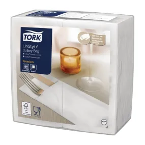 FS375 Tork Premium LinStyle Cutlery Napkins White (Pack of 12 x 50)