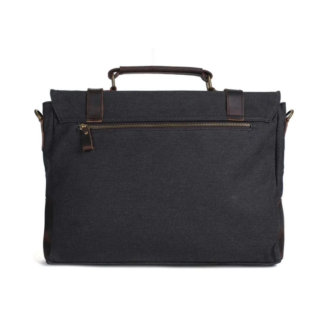 Handmade Waxed Canvas with Leather Briefcase Messenger Bag - Dark Grey