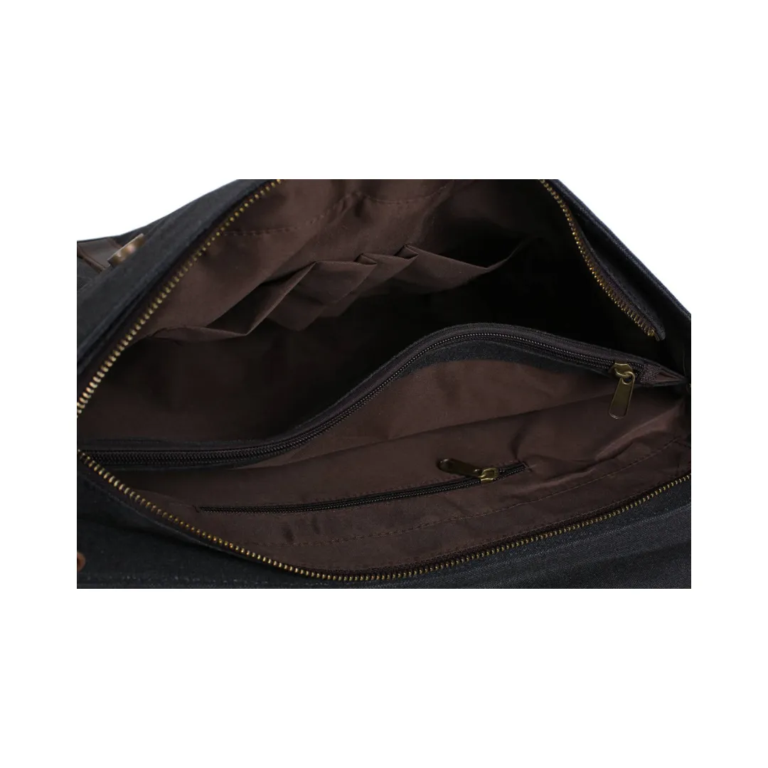 Handmade Waxed Canvas with Leather Briefcase Messenger Bag - Dark Grey