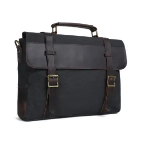 Handmade Waxed Canvas with Leather Briefcase Messenger Bag - Dark Grey