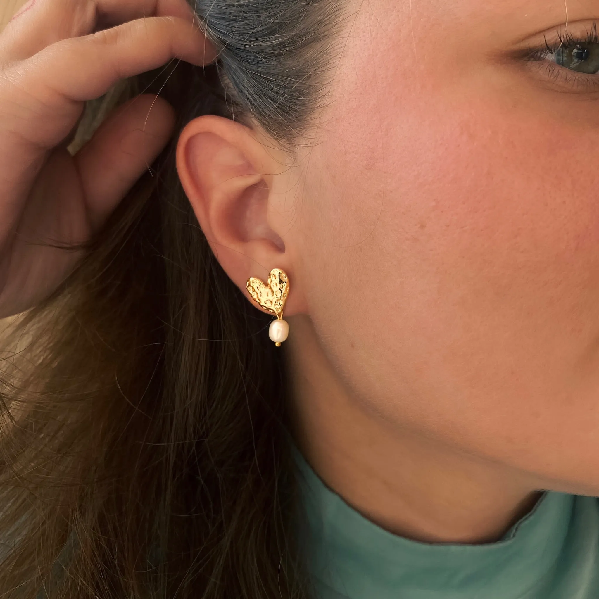 Heart Pearl Drop Earrings