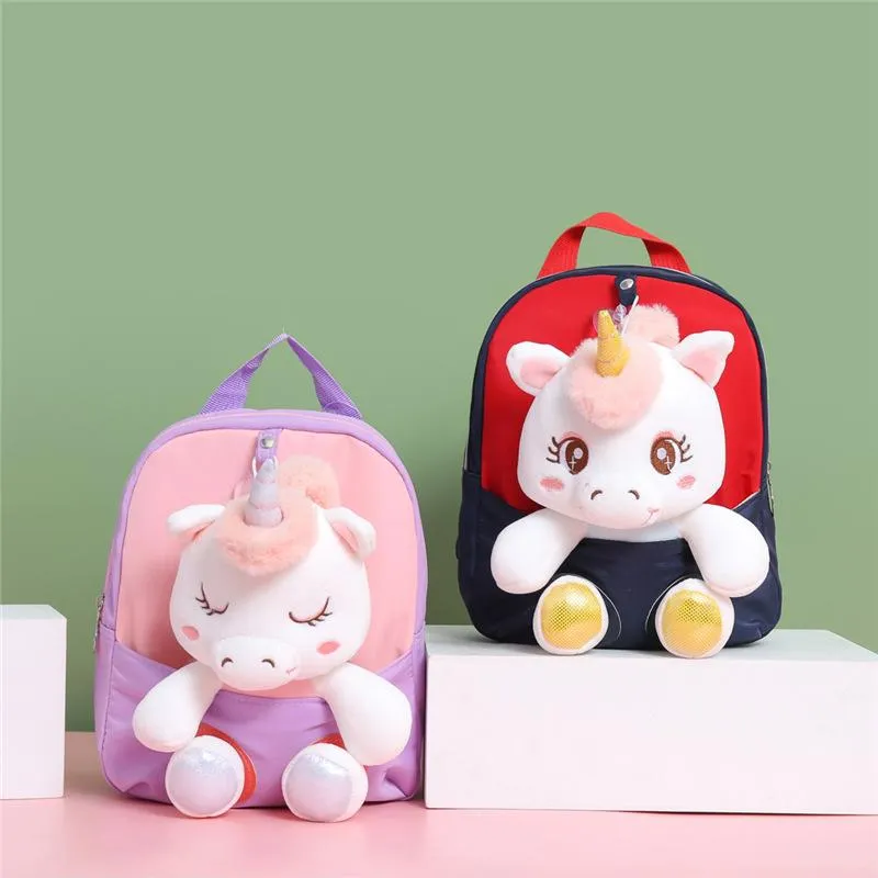 Kids School Bags Kindergarten Cartoon Plush Doll Nylon Unicorn Girls Accessories Wholesale