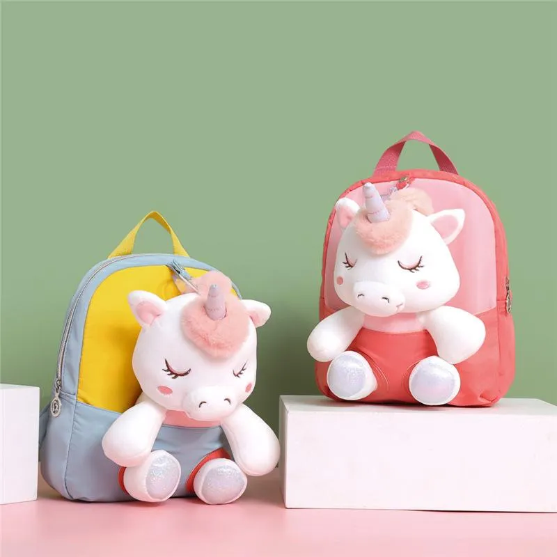 Kids School Bags Kindergarten Cartoon Plush Doll Nylon Unicorn Girls Accessories Wholesale