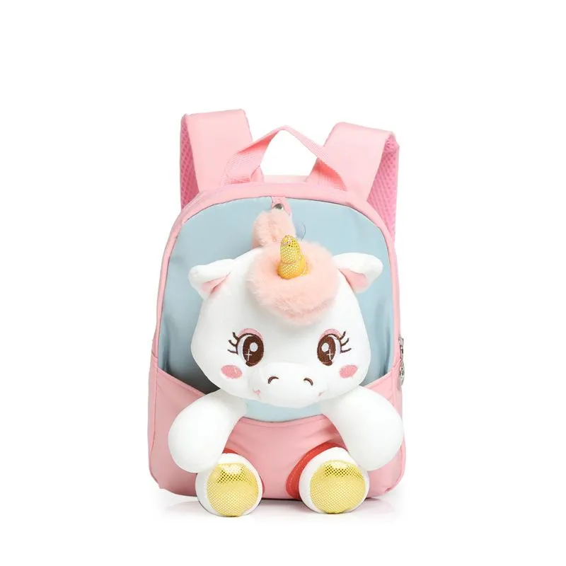 Kids School Bags Kindergarten Cartoon Plush Doll Nylon Unicorn Girls Accessories Wholesale