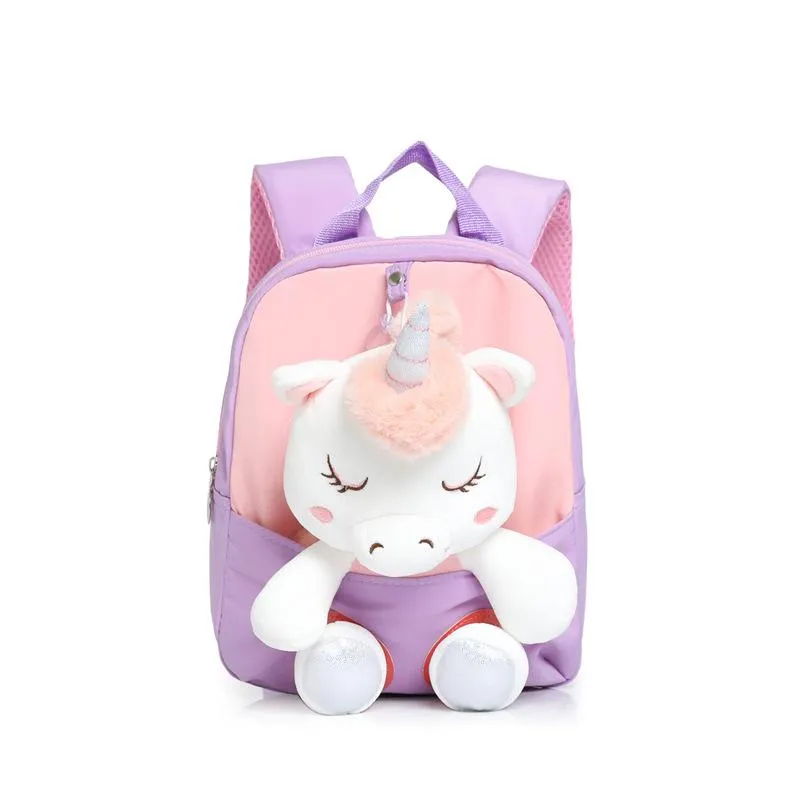 Kids School Bags Kindergarten Cartoon Plush Doll Nylon Unicorn Girls Accessories Wholesale