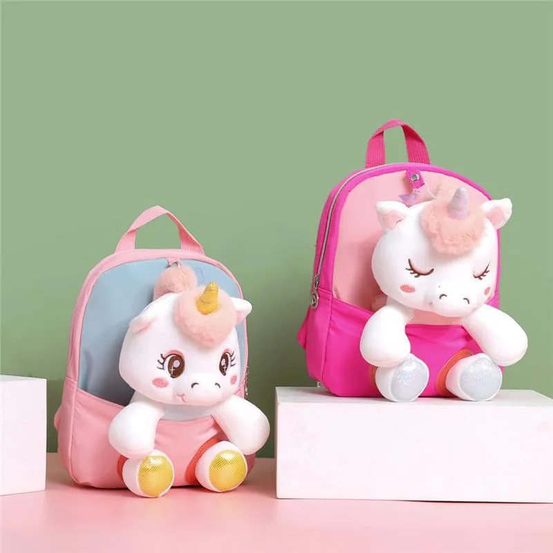 Kids School Bags Kindergarten Cartoon Plush Doll Nylon Unicorn Girls Accessories Wholesale