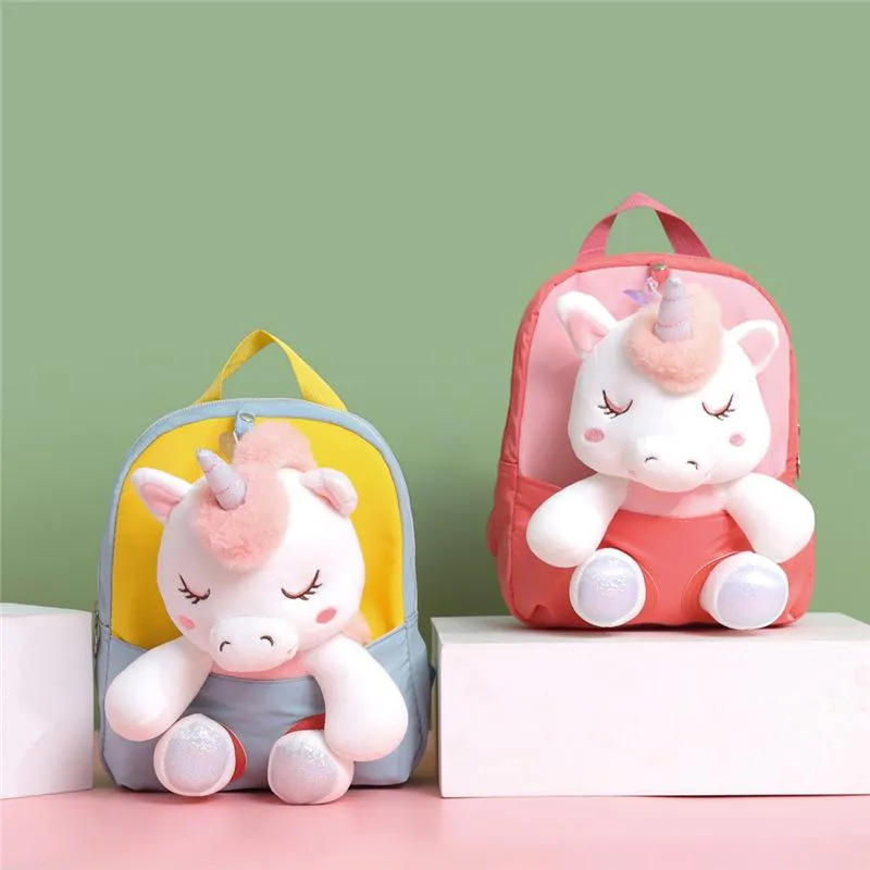 Kids School Bags Kindergarten Cartoon Plush Doll Nylon Unicorn Girls Accessories Wholesale