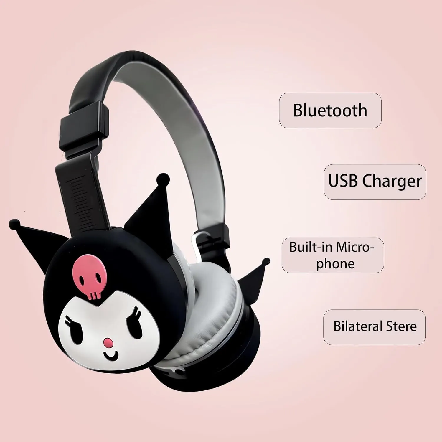 Kuromi Design Wireless Headphones for Kids (Black)