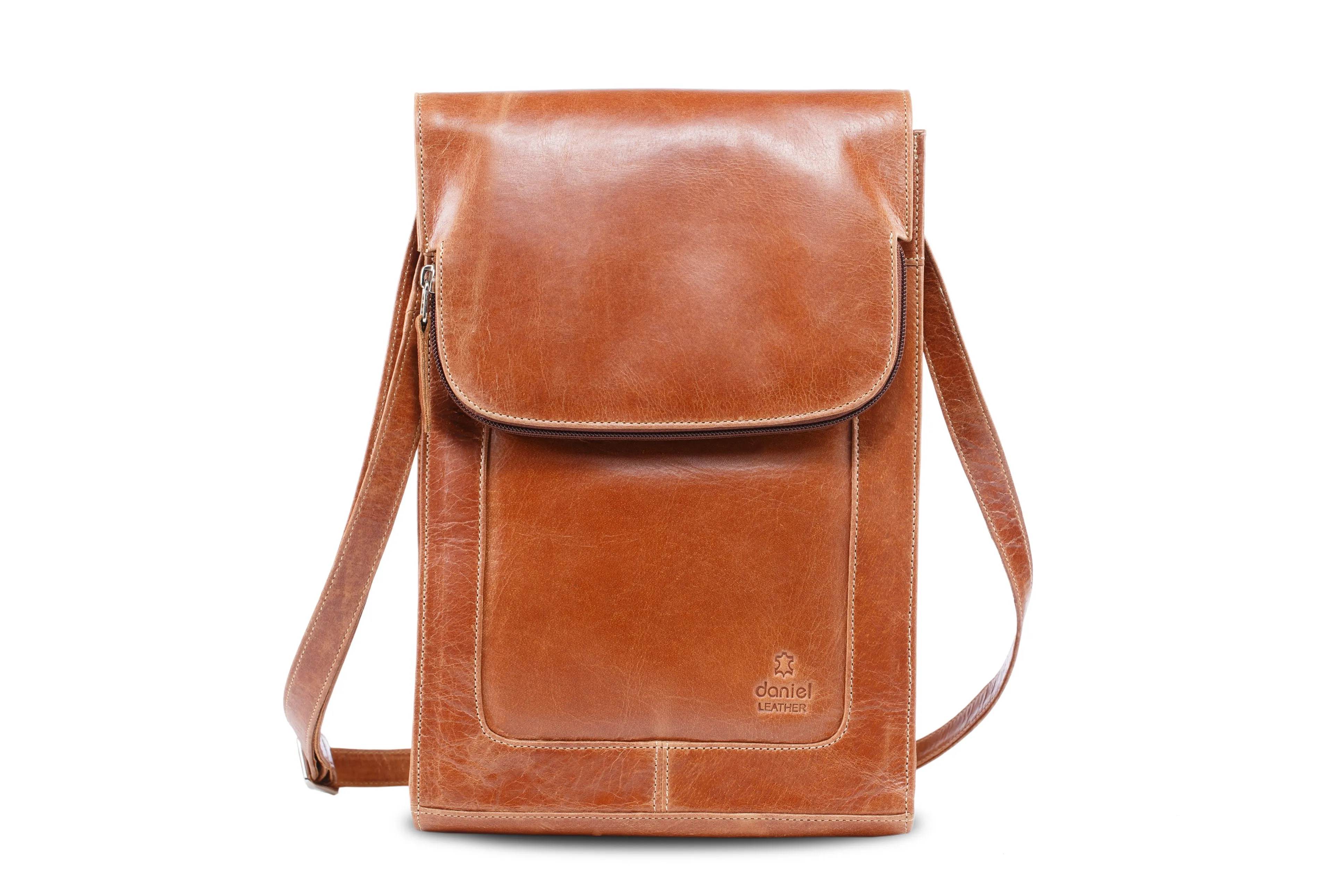 Large Women Men Real Vintage Tan Leather Messenger Shoulder Cross Body Bag