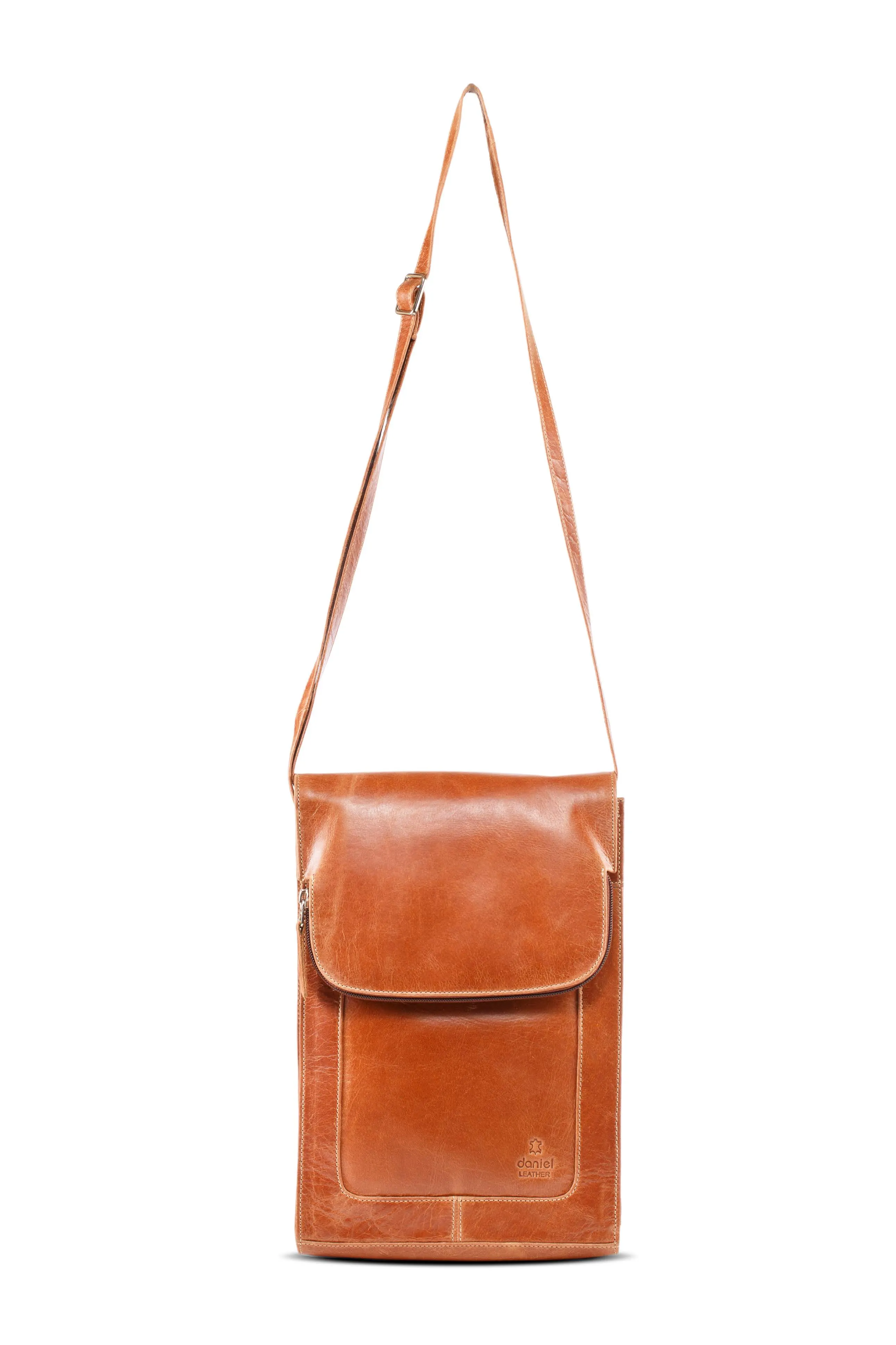 Large Women Men Real Vintage Tan Leather Messenger Shoulder Cross Body Bag