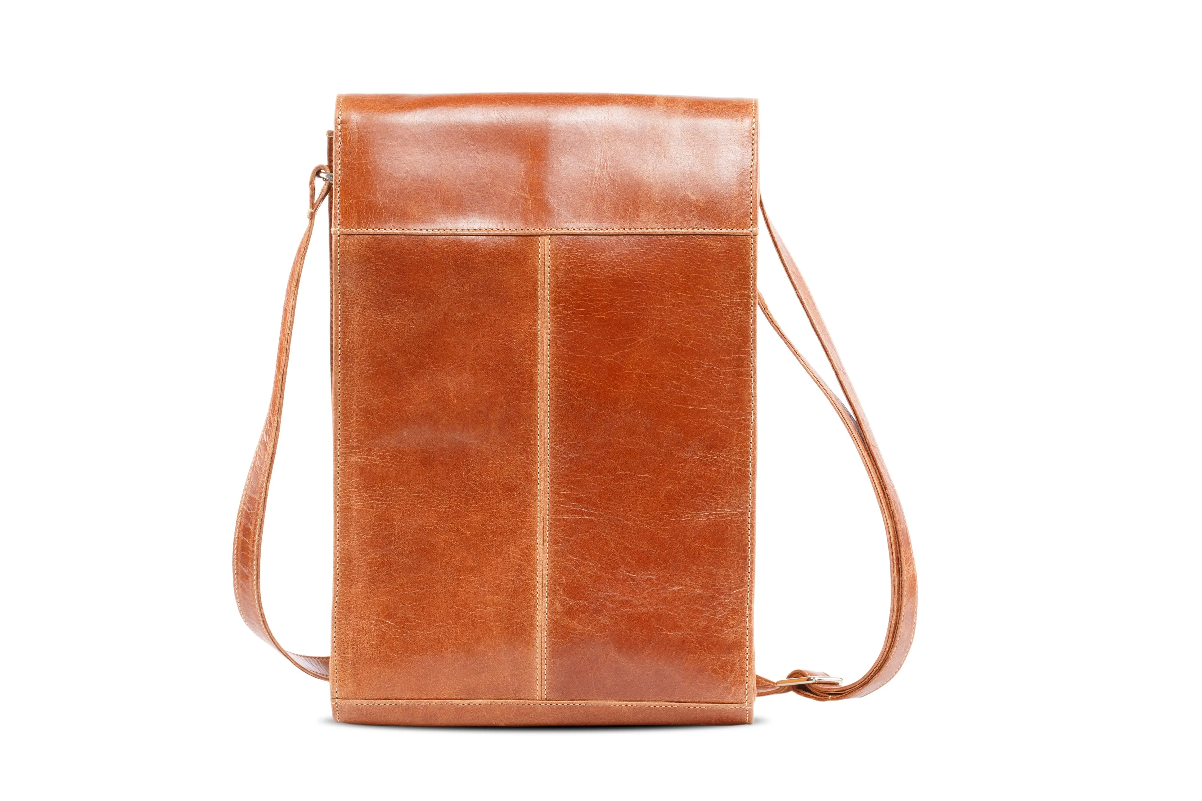 Large Women Men Real Vintage Tan Leather Messenger Shoulder Cross Body Bag