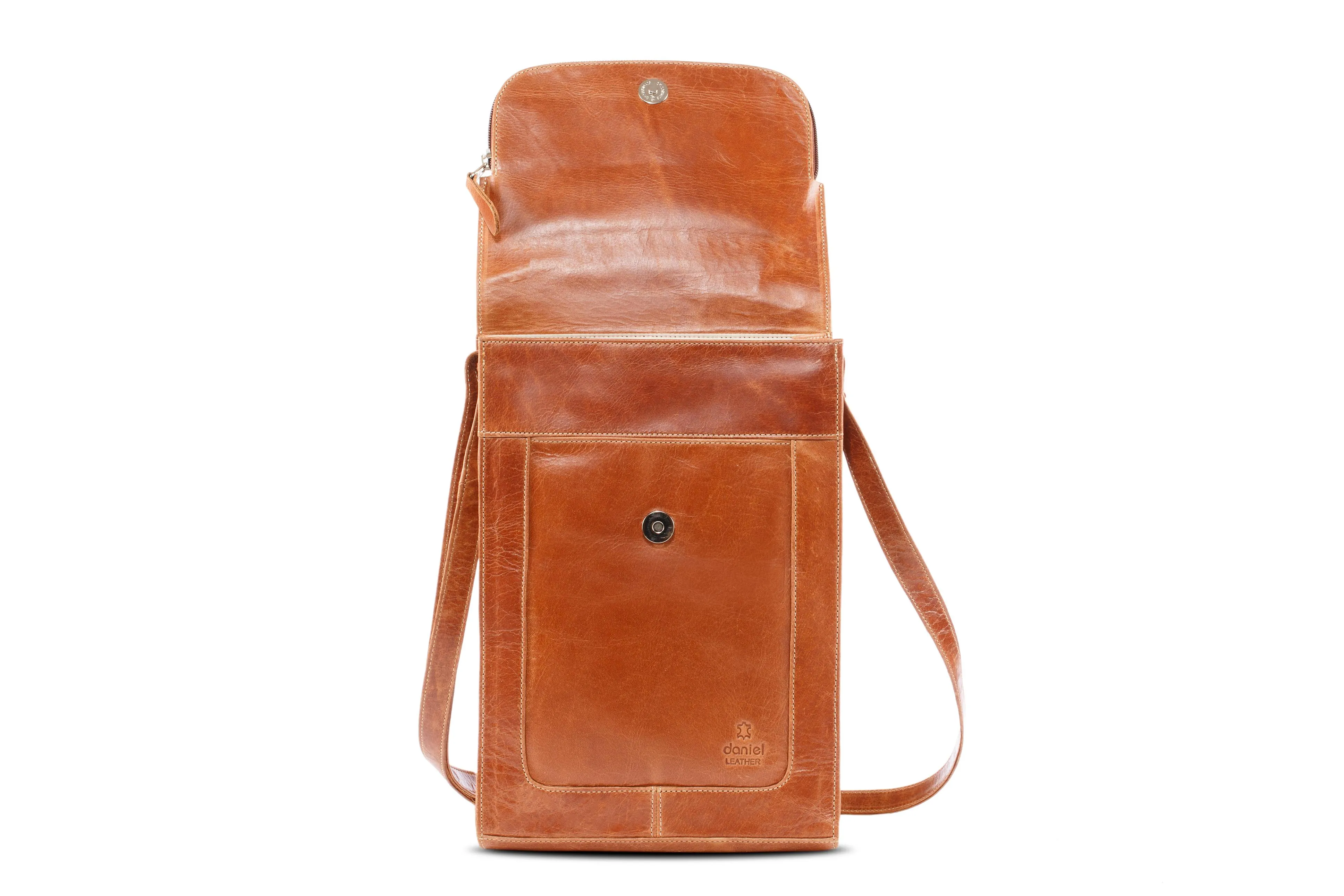 Large Women Men Real Vintage Tan Leather Messenger Shoulder Cross Body Bag