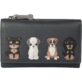 Mala Leather Grey Best Friends Sitting Dogs Tri Fold Purse