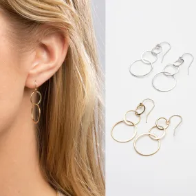 Modern Two Circle Link Earrings - Minimalist - CG365E. Starts at