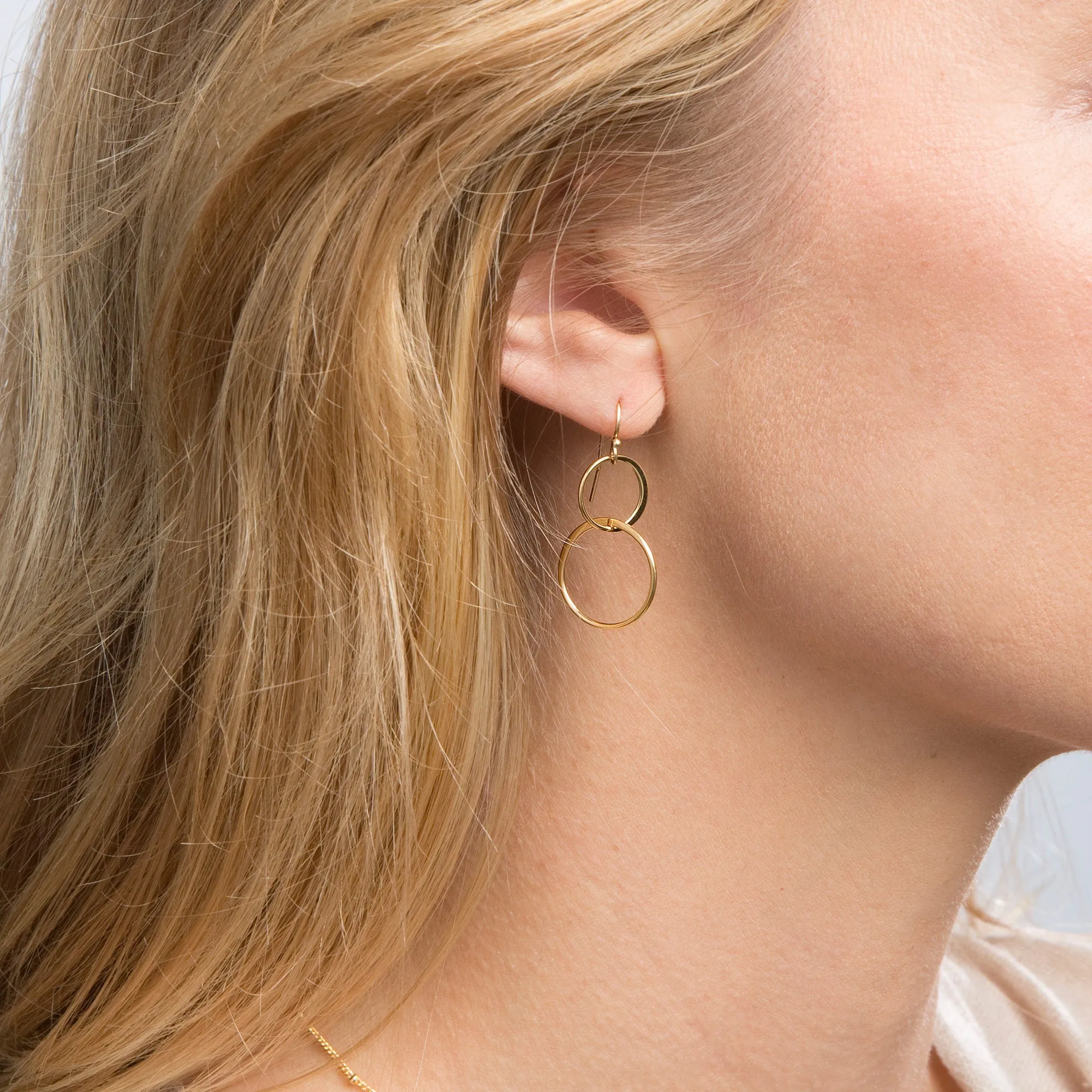 Modern Two Circle Link Earrings - Minimalist - CG365E. Starts at