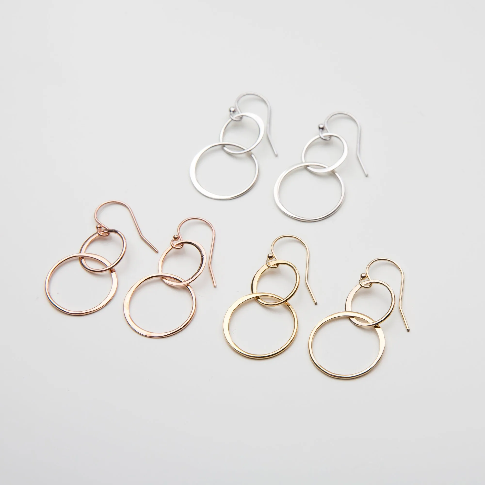 Modern Two Circle Link Earrings - Minimalist - CG365E. Starts at
