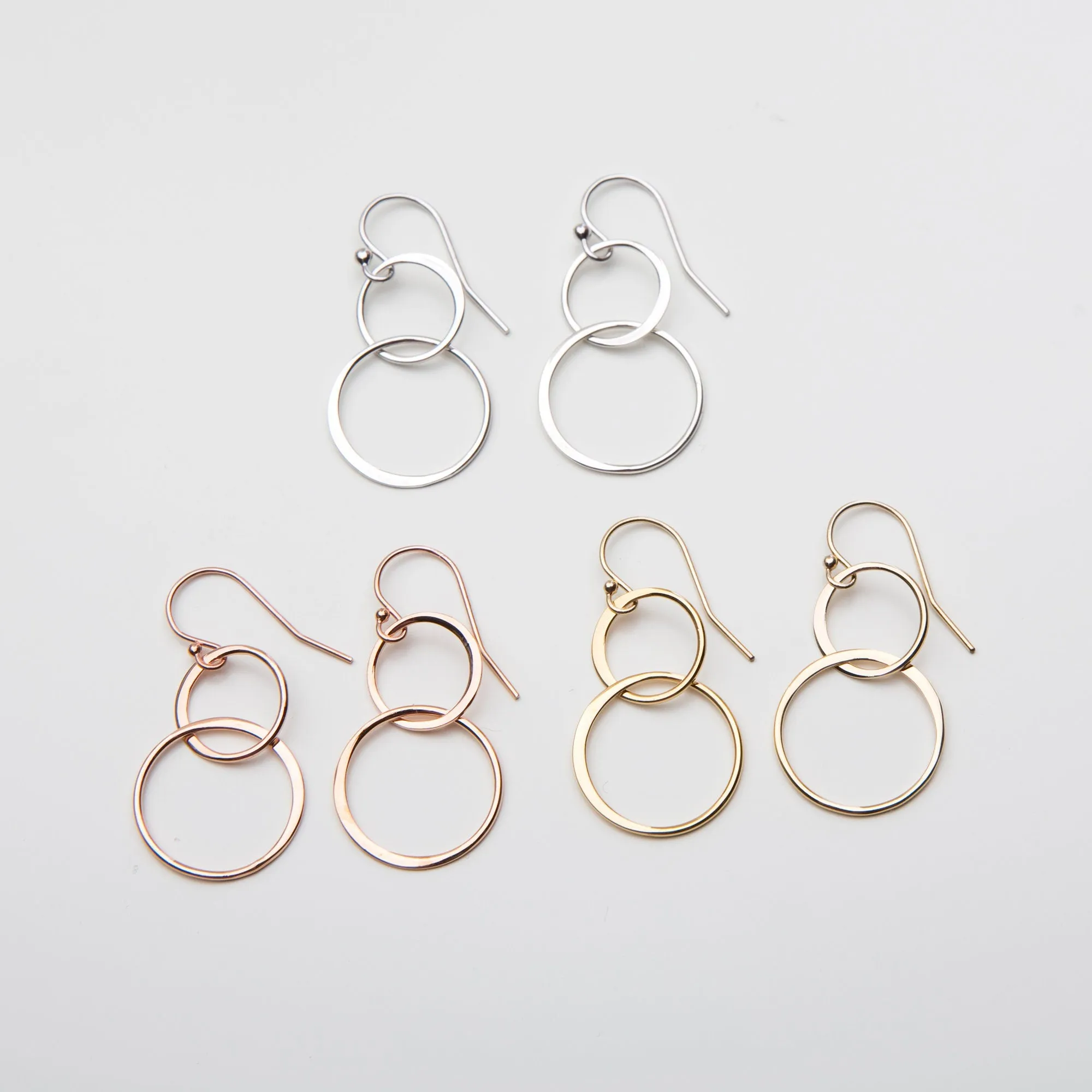Modern Two Circle Link Earrings - Minimalist - CG365E. Starts at