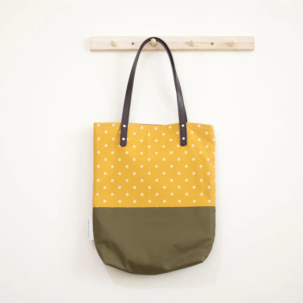 Mustard Olive Polka Dots Leather Straps Shoulder Tote Bag