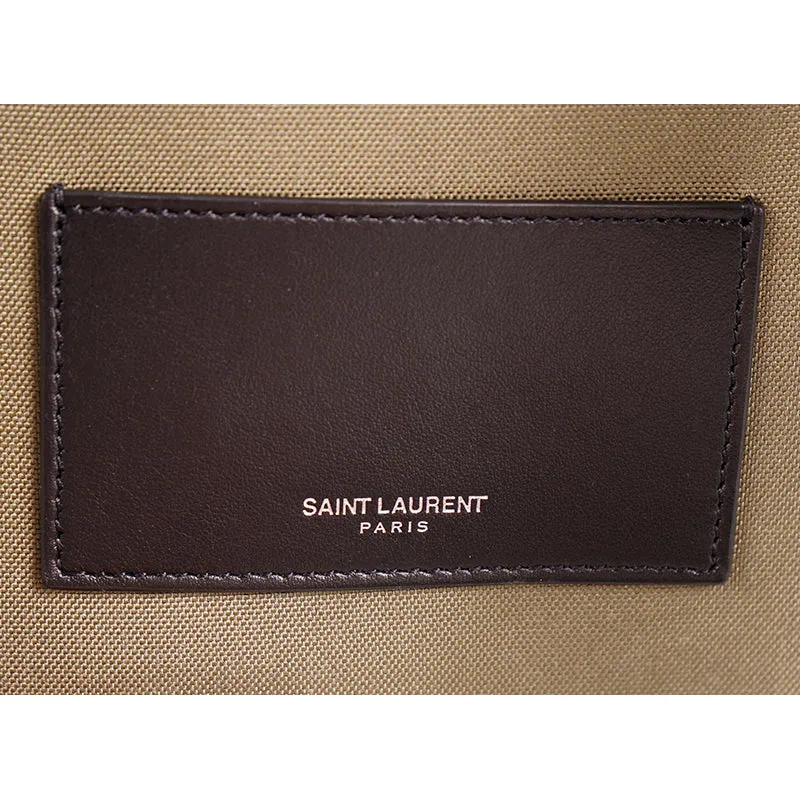 NEW $1090 SAINT LAURENT Army Khaki Green RIVINGTON Black Leather BACKPACK BAG
