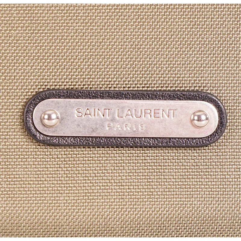 NEW $1090 SAINT LAURENT Army Khaki Green RIVINGTON Black Leather BACKPACK BAG
