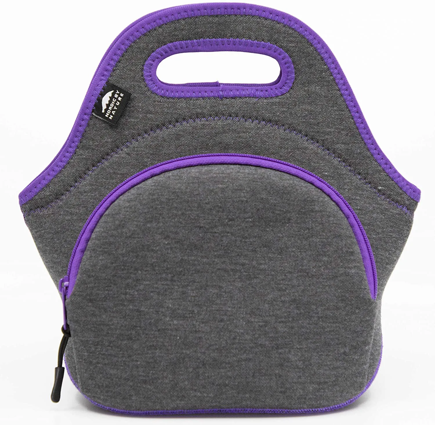 Nordic By Nature Neoprene Lunch Bag for Women & Lunch tote for Kids Insulated Lunch bag Reusable Washable Extra Thick Neoprene & Soft Cotton Feel, Premium Stitching, Outside Pocket, (M) Purple