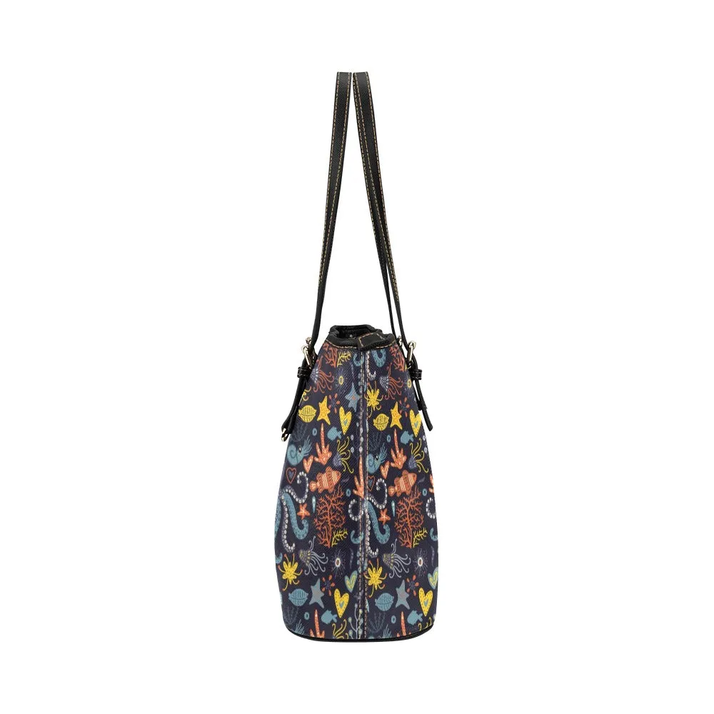Octopus Tote Bag Purse, Sea Ocean Marine Fish Print Handbag Women High Grade Leather Zip Top Small Large Designer Handmade Shoulder