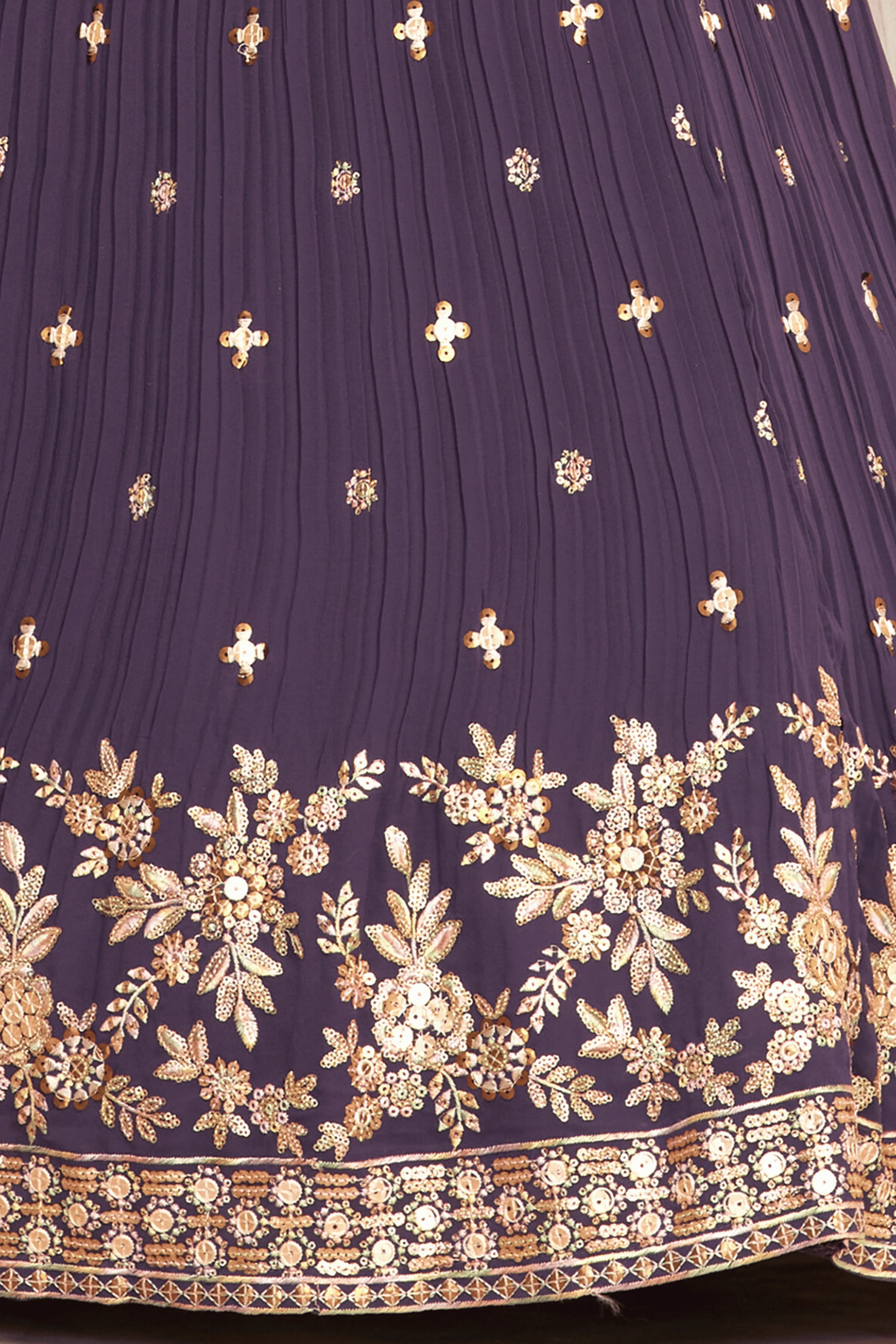 Purple Sequins, Thread, Mirror and Stone work Lehenga Choli for Girls with Bag