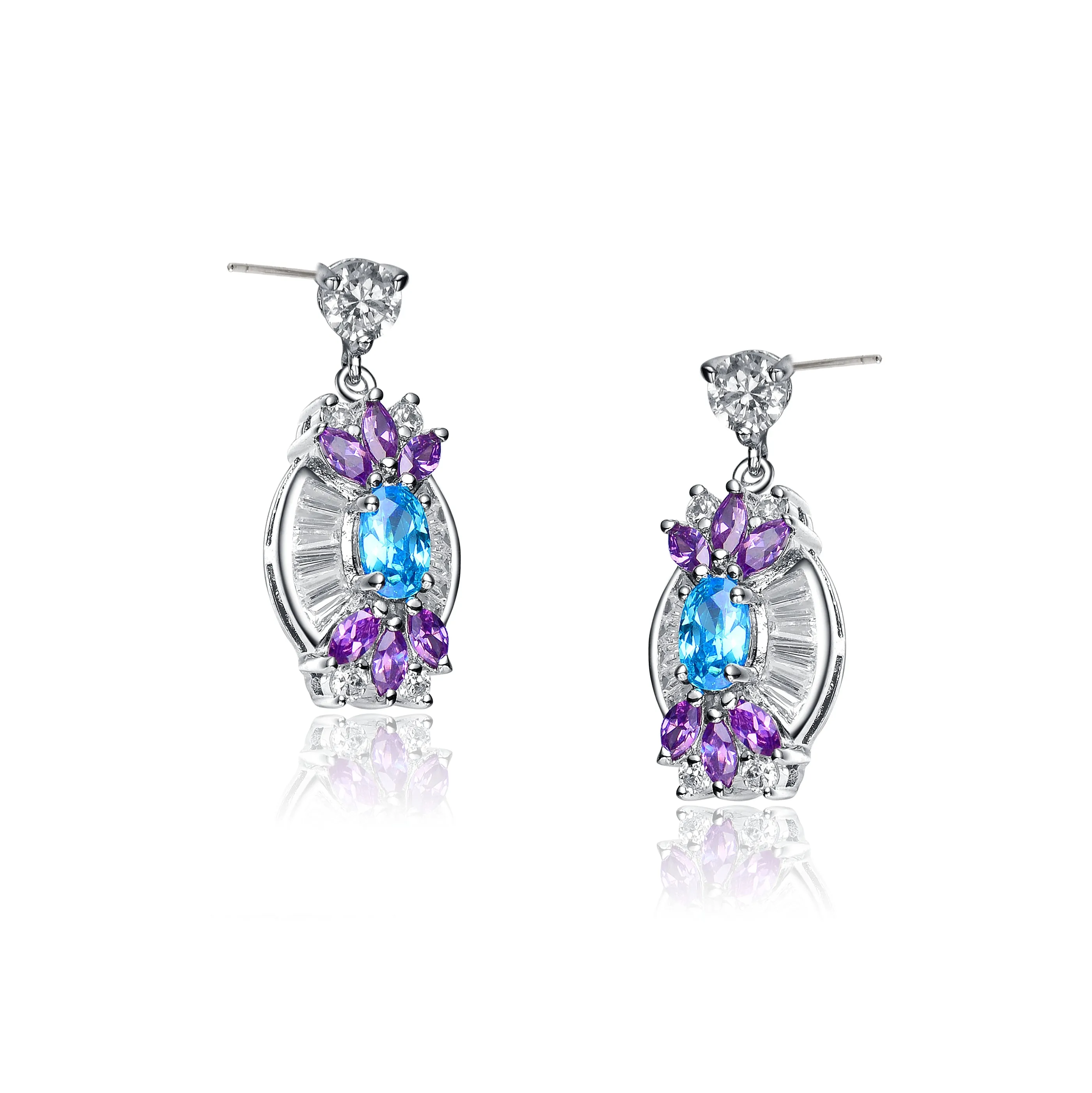 Sterling Silver Cubic Zirconia Dual Color Teardrop Earrings