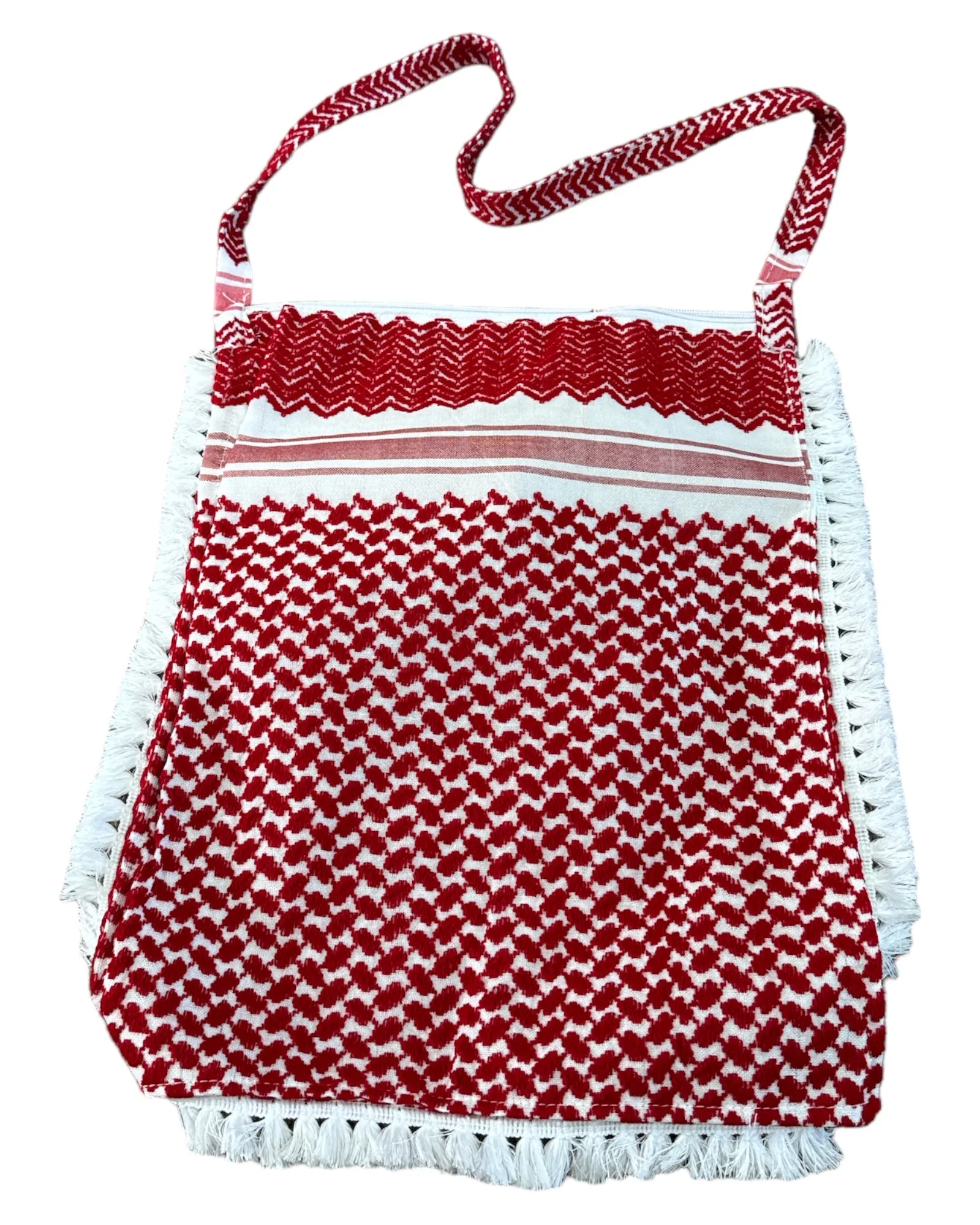 The Red & White Keffiyeh Handbag with Traditional Embroidery & Tarboosh 3– A Tapestry of Heritage and Style
