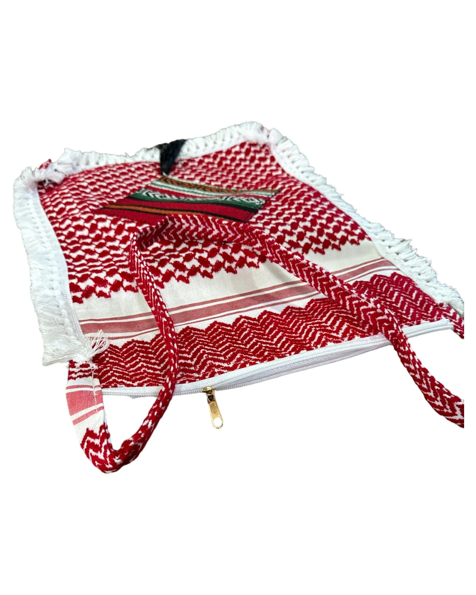 The Red & White Keffiyeh Handbag with Traditional Embroidery & Tarboosh 3– A Tapestry of Heritage and Style