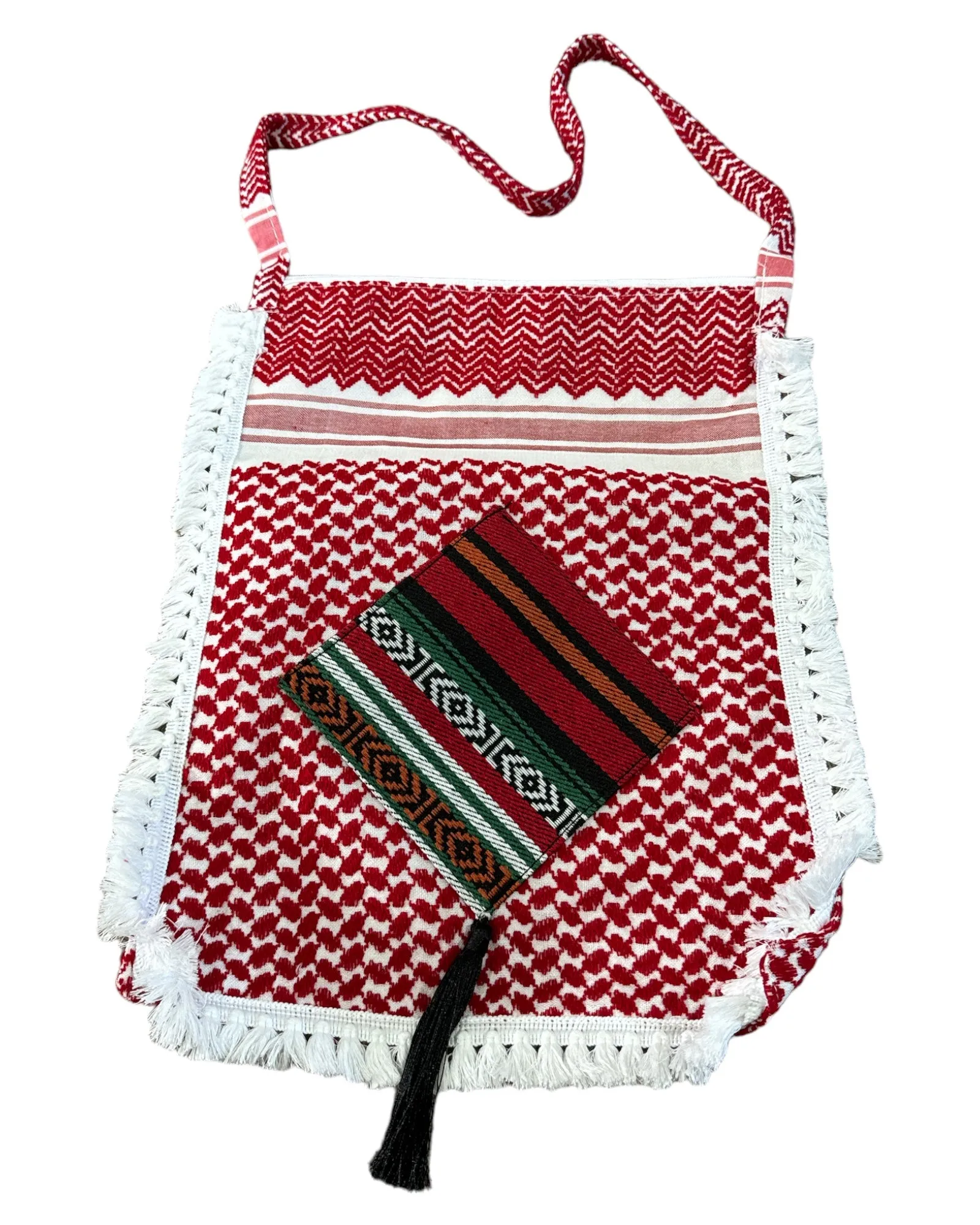 The Red & White Keffiyeh Handbag with Traditional Embroidery & Tarboosh 3– A Tapestry of Heritage and Style