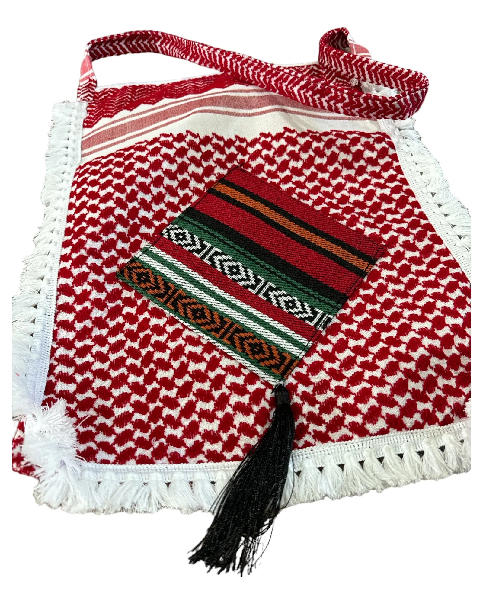 The Red & White Keffiyeh Handbag with Traditional Embroidery & Tarboosh 3– A Tapestry of Heritage and Style