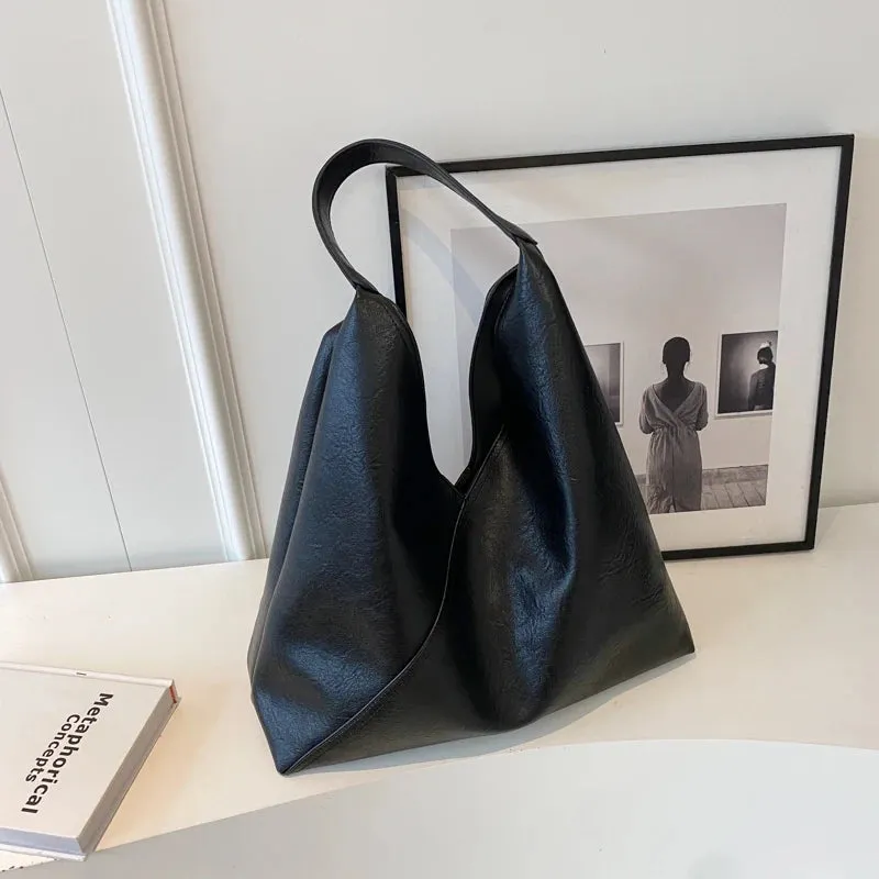 VAIGE Simple Large Leather Shoulder Hobo Bag with Cell Phone Pocket and Soft Baguette Shape