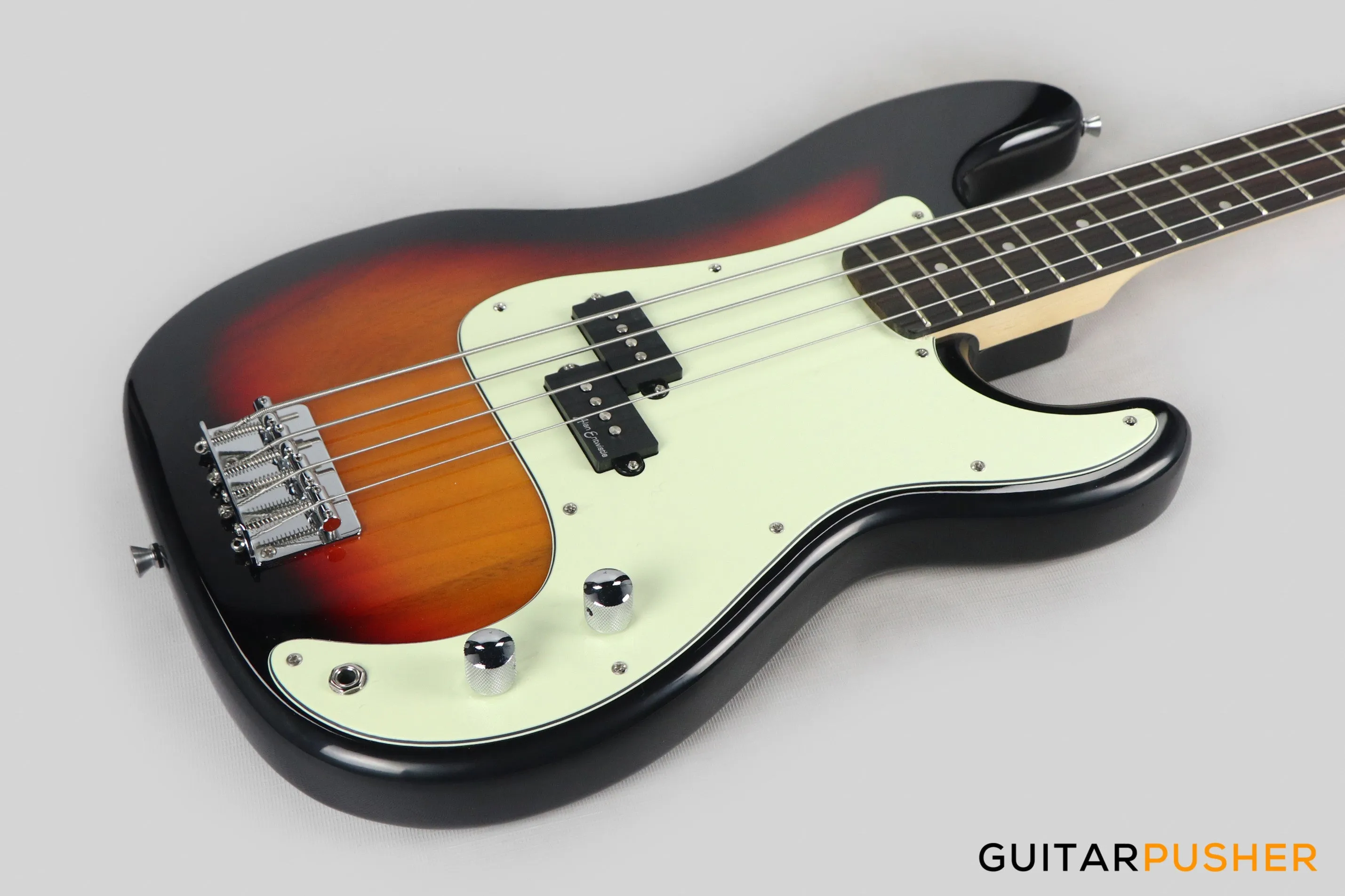 Vintage Coaster Series V40 4-String PB Bass w/ Kinsman 10-Watt Bass Amplifier, Gig Bag, & Accessories - 3-Tone Sunburst