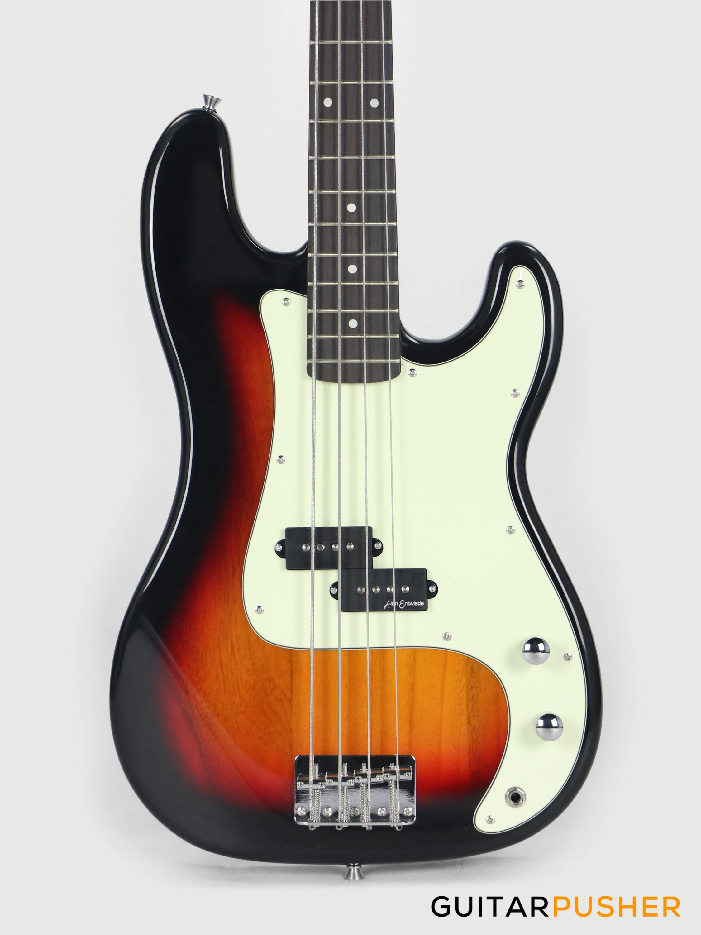 Vintage Coaster Series V40 4-String PB Bass w/ Kinsman 10-Watt Bass Amplifier, Gig Bag, & Accessories - 3-Tone Sunburst