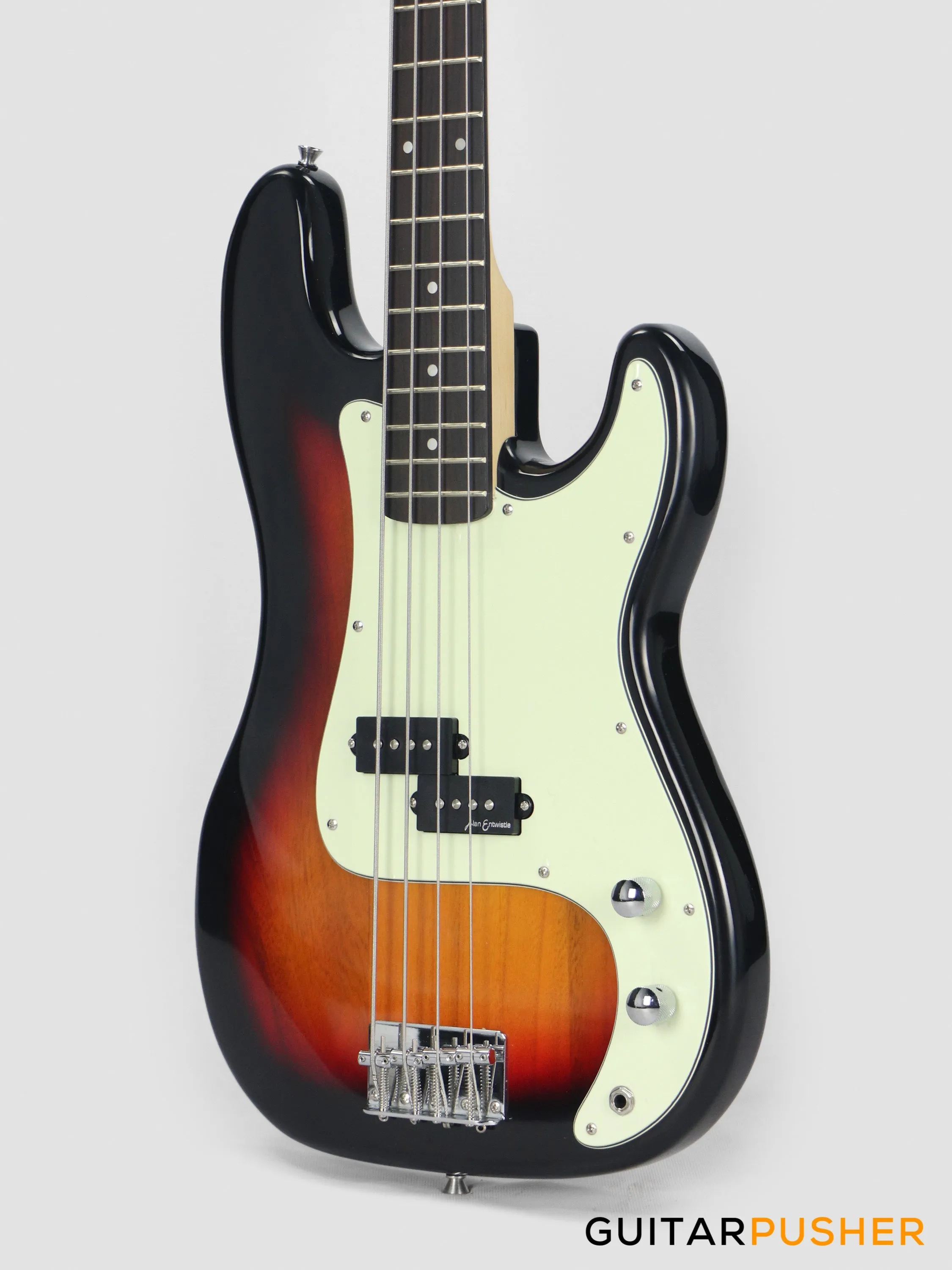 Vintage Coaster Series V40 4-String PB Bass w/ Kinsman 10-Watt Bass Amplifier, Gig Bag, & Accessories - 3-Tone Sunburst